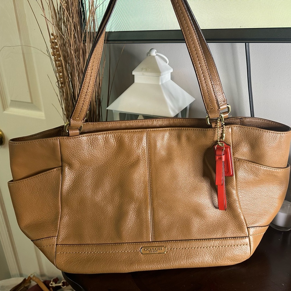 COACH TOTE BAG SMOOTH PARK LEATHER CARRYALL BRITISH TAN HANDBAG PURSE